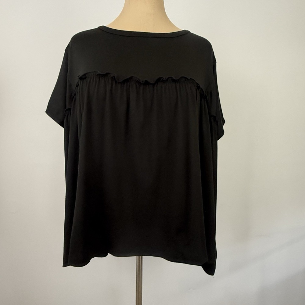 THREE BIRD NEST Black Knit TOP XL Babydoll Ruffle Oversized Swing Boho Artsy - Picture 3 of 8